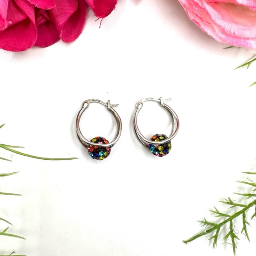 Y2K⚜️Sterling Silver Colorful Crystal Ball Hoop Earrings